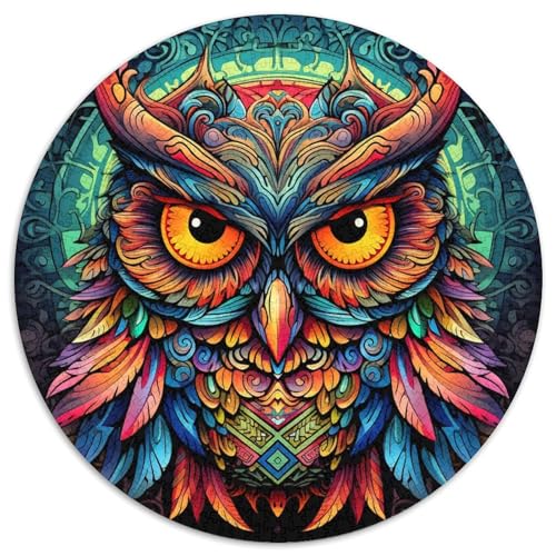 Puzzle für Erwachsene, 1000 Teile, Bunte Kunst-Eule, rund, Karton, anspruchsvolles DIY-Dekorationsspiel, interaktives Familienspielzeug (67,5 x 67,5 cm) von WGLINGX
