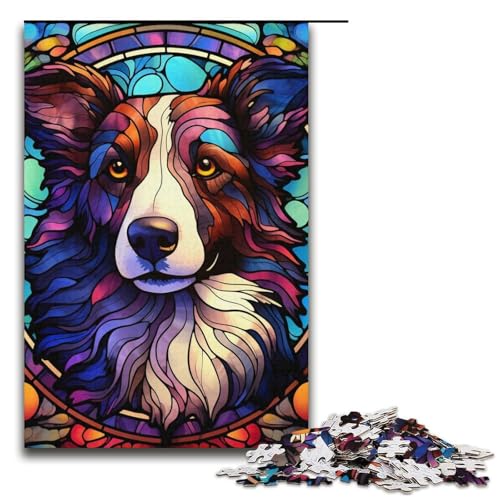 Puzzle für Erwachsene, 1000 Teile, Buntglas-Border-Collie-Puzzle für Erwachsene, Kartonpuzzle, anspruchsvolles Spiel, 14,96 x 10,24 Zoll Puzzle für Erwachsene, 1000 Teile, Buntglas-Border-Collie-Puzzle für Erwachsene, Kartonpuzzle, anspruchsvolles Spiel, 14,96 x 10,24 Zoll von WGLINGX