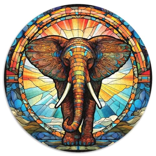 Puzzle für Erwachsene, 1000 Teile, Buntglas-Elefant, Papp-Rundpuzzle, anspruchsvolle DIY-Kunst für Enthusiasten, Entspannung 67,5 x 67,5 cm Puzzle für Erwachsene, 1000 Teile, Buntglas-Elefant, Papp-Rundpuzzle, anspruchsvolle DIY-Kunst für Enthusiasten, Entspannung 67,5 x 67,5 cm von WGLINGX