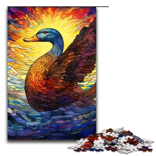 Puzzle für Erwachsene, 1000 Teile, Buntglas-Ente, Holzpuzzle, lustiges Geschenk, 50 x 75 cm von WGLINGX