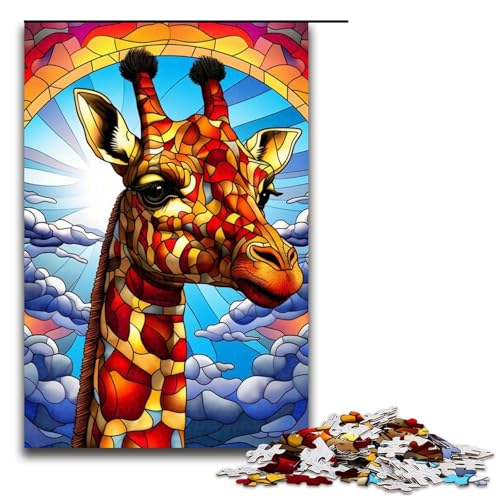 Puzzle für Erwachsene, 1000 Teile, Buntglas-Giraffe, Spielzeug, Lernspiele, Stressabbau, Analyse und Logik, 50 x 75 cm von WGLINGX