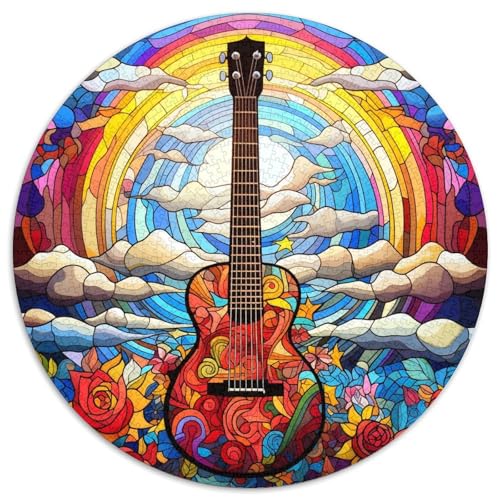 Puzzle für Erwachsene, 1000 Teile, Buntglas-Gitarre, Papierpuzzle, anspruchsvolles DIY-Dekorationsspiel, interaktives Familienspielzeug (67,5 x 67,5 cm) von WGLINGX