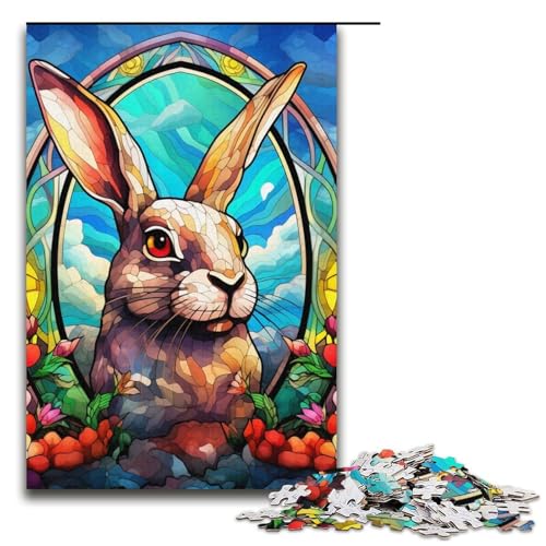 Puzzle für Erwachsene, 1000 Teile, Buntglas-Kaninchen, Puzzle für Erwachsene, Kartonpuzzle, Familienspiele, 14,96 x 10,24 Zoll von WGLINGX