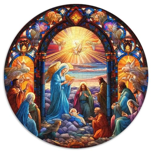 Puzzle für Erwachsene, 1000 Teile, Buntglas-Krippenpuzzle für Erwachsene, anspruchsvolles Denkspiel, Familienaktivität, Heimdekoration, (67,5 x 67,5 cm) von WGLINGX