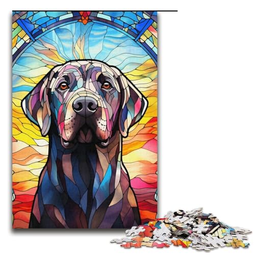 Puzzle für Erwachsene, 1000 Teile, Buntglas-Labrador-Puzzle für Erwachsene, Kartonpuzzle, lustiges Geschenk, 14,96 x 10,24 Zoll von WGLINGX