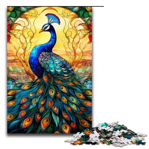 Puzzle für Erwachsene, 1000 Teile, Buntglas-Pfau, Spielzeug, Lernspiele, Stressabbau, Analyse und Logik, 50 x 75 cm von WGLINGX