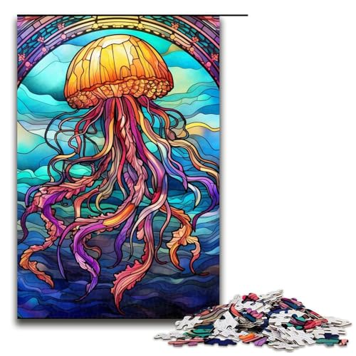 Puzzle für Erwachsene, 1000 Teile, Buntglas-Qualle, Holzpuzzle für Erwachsene, Familienspiele, 19,69 x 29,53 Zoll Puzzle für Erwachsene, 1000 Teile, Buntglas-Qualle, Holzpuzzle für Erwachsene, Familienspiele, 19,69 x 29,53 Zoll von WGLINGX