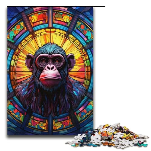 Puzzle für Erwachsene, 1000 Teile, Buntglas-Schimpanse, DIY-Puzzle-Spielzeug, einzigartige Heimdekoration und Geschenke, 14,96 x 10,24 Zoll von WGLINGX