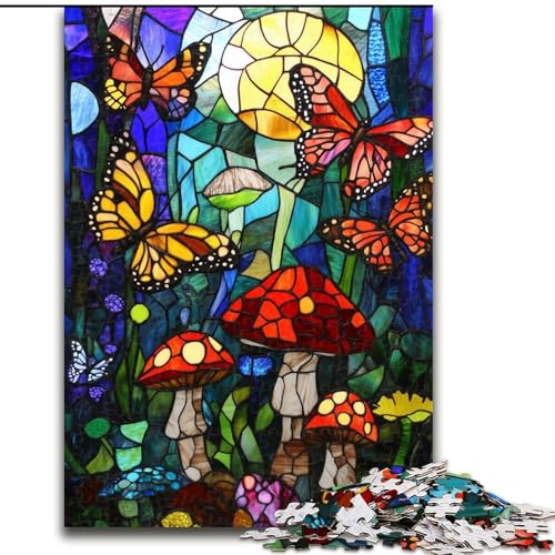 Puzzle für Erwachsene, 1000 Teile, Buntglas-Schmetterlings-Puzzle, 1000 Teile für Erwachsene, DIY-Heimdekoration, Denksportspiel für Teenager (Größe 50x75cm) von WGLINGX