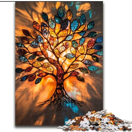 Puzzle für Erwachsene, 1000 Teile, Buntglasbaum, Holzpuzzle, interaktives Familienspiel, geeignet für Kinder ab 14 Jahren (Größe 50x75cm) von WGLINGX