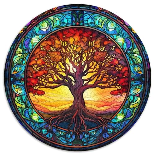 Puzzle für Erwachsene, 1000 Teile, Buntglasbaum-Papierpuzzle, Familienaktivitätsspiel für Teenager, anspruchsvolles Denkspiel (67,5 x 67,5 cm) von WGLINGX