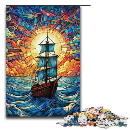 Puzzle für Erwachsene, 1000 Teile, Buntglasboot, DIY-Puzzle-Spielzeug, einzigartige Heimdekoration und Geschenke, 14,96 x 10,24 Zoll von WGLINGX