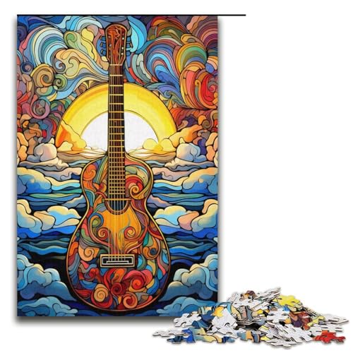 Puzzle für Erwachsene, 1000 Teile, Buntglasgitarren-Puzzle für Erwachsene, Kartonpuzzle, lustiges Geschenk, 14,96 x 10,24 Zoll von WGLINGX