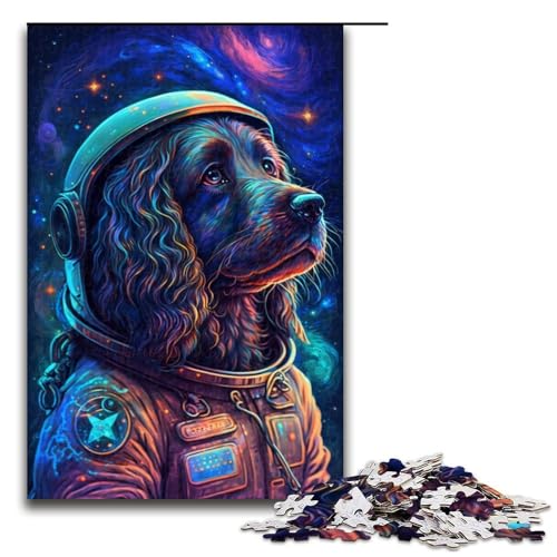 Puzzle für Erwachsene, 1000 Teile, Cocker-Spaniel-Astronauten-Puzzles für Holzpuzzle, Lernspiel, Herausforderungsspielzeug (Größe 50 x 75 cm) von WGLINGX