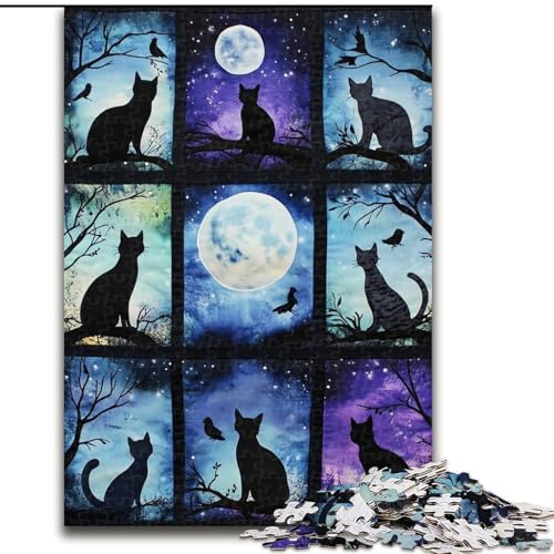 Puzzle für Erwachsene, 1000 Teile, Collage mit schwarzer Katze, Puzzle für Erwachsene 1000 für Teenager, Lernspiele für die Familie, Heimdekoration, Geschenk (Größe 26x38cm) von WGLINGX
