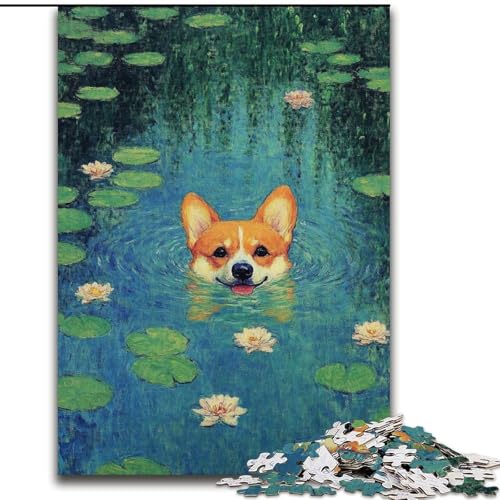 Puzzle für Erwachsene, 1000 Teile, Corgi im Wasser, 1000 Teile, Puzzle für Erwachsene, Lernspiel, Herausforderungsspielzeug (Größe 50x75cm) von WGLINGX