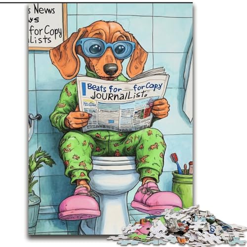 Puzzle für Erwachsene, 1000 Teile, Dackel geht auf die Toilette, Holzpuzzle, pädagogisches und unterhaltsames Indoor-Spiel für die Heimdekoration (Größe 50x75cm) von WGLINGX