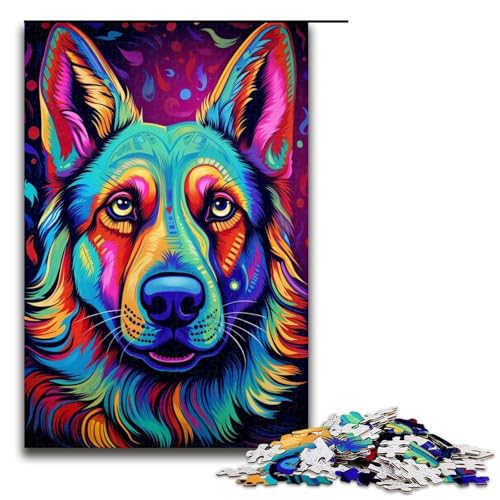 Puzzle für Erwachsene, 1000 Teile, Deutscher Schäferhund, Puzzle für Erwachsene, Holzpuzzle, anspruchsvolles Spiel (Größe 50 x 75 cm) von WGLINGX