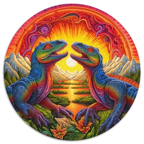 Puzzle für Erwachsene, 1000 Teile, Dinosaurier-Kunst, rundes Puzzle, interaktives Familienspiel, Denksportaufgabe, Geschenk, Lernspielzeug (67,5 x 67,5 cm) von WGLINGX