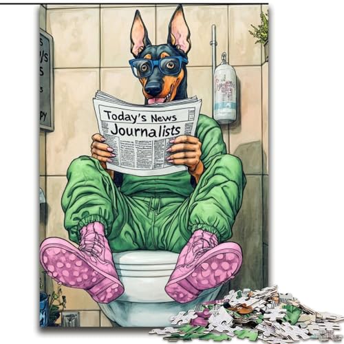 Puzzle für Erwachsene, 1000 Teile, Dobermann geht auf die Toilette, Holzpuzzle, pädagogisches und unterhaltsames Indoor-Spiel für die Heimdekoration (Größe 50x75cm) von WGLINGX