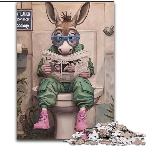 Puzzle für Erwachsene, 1000 Teile, Donkey Go Toilet, Holzpuzzle für Erwachsene, perfekt als Dekoration für Zuhause und Büro, Partys, Geburtstage und Feiertagsgeschenke (Größe 38x26cm) von WGLINGX