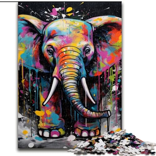 Puzzle für Erwachsene, 1000 Teile, Elefanten-Graffiti-Malerei, Holzpuzzle, pädagogisches und unterhaltsames Indoor-Spiel für die Heimdekoration (Größe 50x75cm) von WGLINGX
