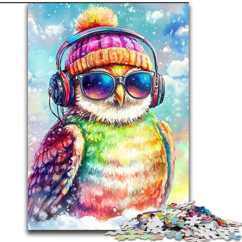 Puzzle für Erwachsene, 1000 Teile, Eule hört Musik, 1000-teiliges Puzzle für Erwachsene, perfekt für Teenager und Familienspaß, Geburtstag (Größe 26x38cm) von WGLINGX