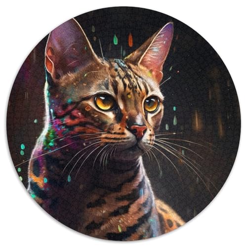Puzzle für Erwachsene, 1000 Teile, Fantasie-Bengalkatze, rundes Puzzle, interaktives Familienspiel, Denksportaufgabe, Geschenk, Lernspielzeug (67,5 x 67,5 cm) von WGLINGX