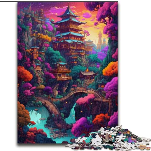 Puzzle für Erwachsene, 1000 Teile, Fantasy-Dorf, Holzpuzzle, DIY-Heimdekoration, Denkspiel für Teenager (Größe 50x75cm) von WGLINGX