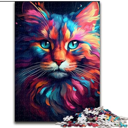 Puzzle für Erwachsene, 1000 Teile, Farbzeichnung, Katze, schwierige Puzzles für Erwachsene für Jugendliche, Lernspiele, Geschenke (Größe 26x38cm) von WGLINGX
