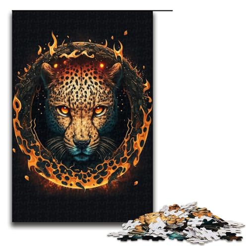 Puzzle für Erwachsene, 1000 Teile, Feuerleopardenkopf, Puzzle für Teenager, Holzpuzzle, (Größe 50 x 75 cm) von WGLINGX