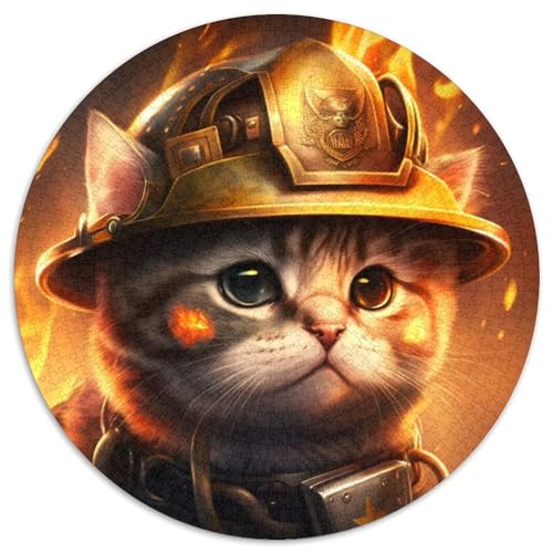 Puzzle für Erwachsene, 1000 Teile, Feuerwehrmann-Katze, rundes Puzzle, interaktives Familienspiel, Denksportaufgabe, Geschenk, Lernspielzeug (67,5 x 67,5 cm) von WGLINGX