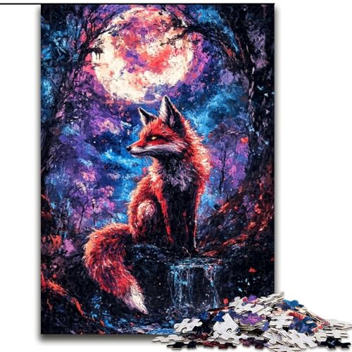 Puzzle für Erwachsene, 1000 Teile, Fuchs unter dem Mond, 1000 Teile, Puzzle für Erwachsene, Lernspiel, Herausforderungsspielzeug (Größe 26x38cm) von WGLINGX
