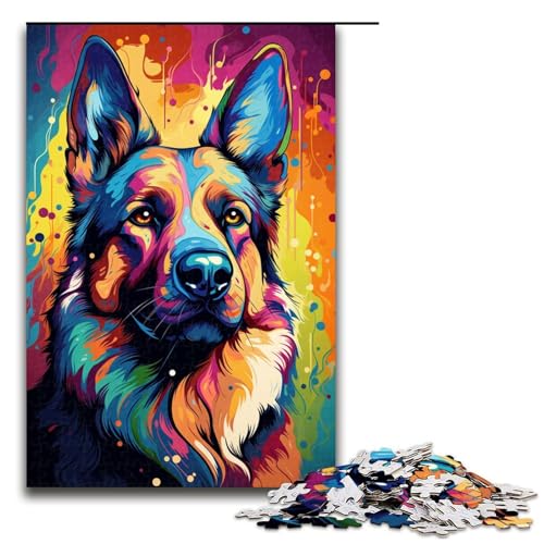 Puzzle für Erwachsene, 1000 Teile, Gemälde, bunter Deutscher Schäferhund, anspruchsvolles Spiel, Puzzle, Heimkunst-Dekor für Teenager ab 14 Jahren (Größe 50 x 75 cm) von WGLINGX