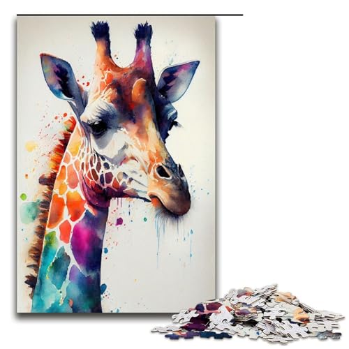 Puzzle für Erwachsene, 1000 Teile, Giraffe, Aquarell, Tier-Puzzle für Erwachsene, Holzpuzzle, lustige Spiele (Größe 50 x 75 cm) von WGLINGX