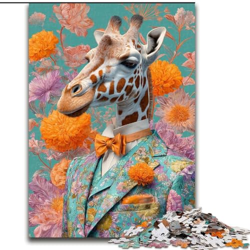 Puzzle für Erwachsene, 1000 Teile, Giraffe im Anzug, Holzpuzzle, Denksportspiel für Teenager, Familienspieleabend (Größe 50x75cm) von WGLINGX