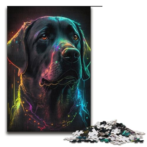 Puzzle für Erwachsene, 1000 Teile, Golden Retriever, Heimdekoration, Puzzlespielzeug mit passendem Poster und Quizblatt (Größe 38 x 26 cm) von WGLINGX
