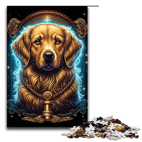 Puzzle für Erwachsene, 1000 Teile, Golden Retriever, Puzzle für Erwachsene, Holzpuzzle, Denksportaufgabe (Größe 50 x 75 cm) von WGLINGX