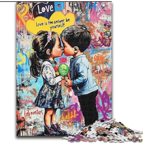 Puzzle für Erwachsene, 1000 Teile, Graffiti-Junge und -Mädchen, 1000 Teile, Puzzle für Erwachsene, Lernspiel, Herausforderungsspielzeug (Größe 26x38cm) von WGLINGX