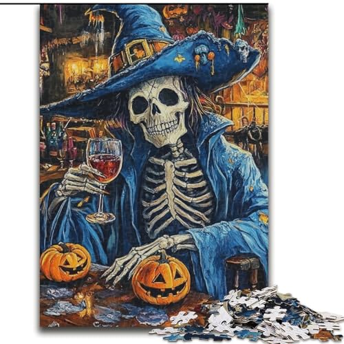 Puzzle für Erwachsene, 1000 Teile, Halloween-Skelett-Puzzle, 1000 Teile für Erwachsene, Heimwanddekoration und Familienspielgeschenk (Größe 50x75cm) von WGLINGX