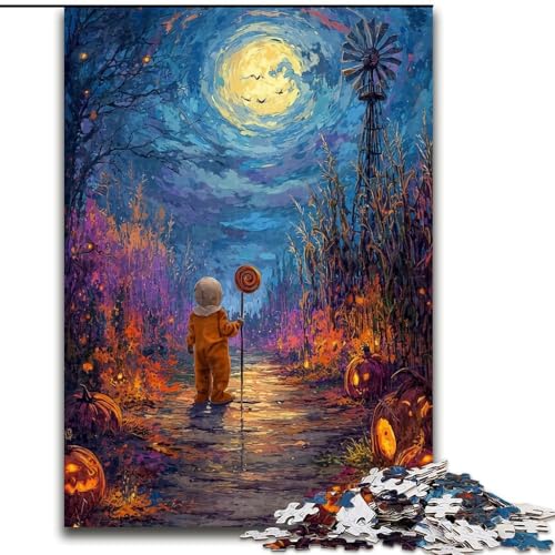 Puzzle für Erwachsene, 1000 Teile, Halloween unter dem Nachthimmel, Papppuzzle, ideales DIY-Dekor und Denksportgeschenk (Größe 26x38cm) von WGLINGX