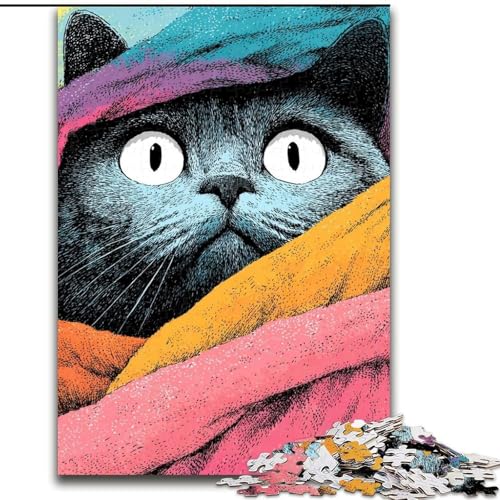 Puzzle für Erwachsene, 1000 Teile, Handtuchkatze, Kartonpuzzle für Erwachsene, interaktives Familienspiel, Gehirn-Herausforderungsgeschenk (Größe 26x38cm) von WGLINGX