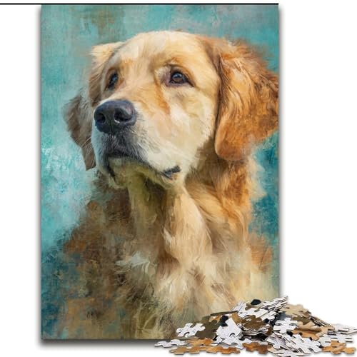 Puzzle für Erwachsene, 1000 Teile, Happy Golden Retriever, Holzpuzzle für Erwachsene, Familienaktivitätsspiel für Teenager, anspruchsvolles Denkspiel (Größe 50x75cm) von WGLINGX