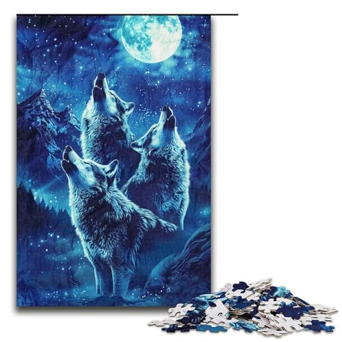 Puzzle für Erwachsene, 1000 Teile, Heulende Wölfe auf dem Berg, Holzpuzzle für Erwachsene, Erwachsene (Größe 50 x 75 cm) von WGLINGX