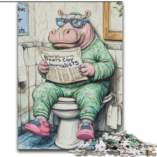 Puzzle für Erwachsene, 1000 Teile, Hippo Go Toilet, 1000-teiliges Puzzle, Schwierigkeitsgrad: Anfänger, ideal als Geburtstags (Größe: 26x38cm) von WGLINGX