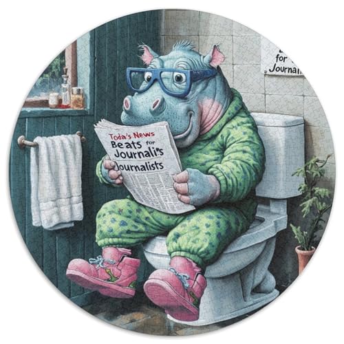 Puzzle für Erwachsene, 1000 Teile, Hippo Go Toilet, rund, Puzzle 1000 Teile für Erwachsene, DIY-Geschenk zur Heimdekoration, Denkspiel, 1000 Teile (67,5x67,5cm) von WGLINGX