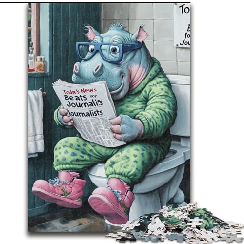 Puzzle für Erwachsene, 1000 Teile, Hippo Go-Toiletten-Puzzle, ideales Weihnachts- oder Geburtstagsgeschenk, Partyspiel-Spielzeug (Größe 26x38cm) von WGLINGX