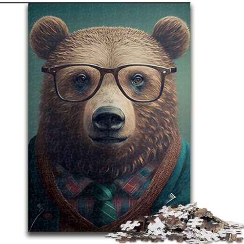 Puzzle für Erwachsene, 1000 Teile, Hipster-Bär in Kleidung, Puzzle für Erwachsene, 1000 Teile, ideal als Dekoration für Zuhause und Büro, Geburtstag, Größe 50x75cm Puzzle für Erwachsene, 1000 Teile, Hipster-Bär in Kleidung, Puzzle für Erwachsene, 1000 Teile, ideal als Dekoration für Zuhause und Büro, Geburtstag, Größe 50x75cm von WGLINGX