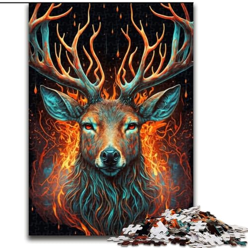 Puzzle für Erwachsene, 1000 Teile, Hirsch, Feuer, Wasser, Papppuzzle, Geburtstage, Weihnachten, Halloween, Thanksgiving, Ostern, Größe 26x38cm von WGLINGX