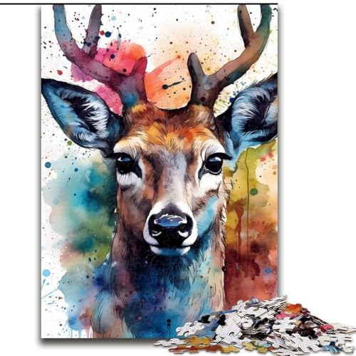 Puzzle für Erwachsene, 1000 Teile, Hirsch-Aquarell-Puzzle für Erwachsene, anspruchsvolles Denkspiel für Teenager, perfekt als Heimdekoration oder Geschenk, Größe 50x75cm Puzzle für Erwachsene, 1000 Teile, Hirsch-Aquarell-Puzzle für Erwachsene, anspruchsvolles Denkspiel für Teenager, perfekt als Heimdekoration oder Geschenk, Größe 50x75cm von WGLINGX